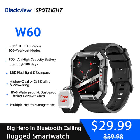 Blackview W60 2024 New Smartwatch 2.01'' HD Display TFT Rugged Smart